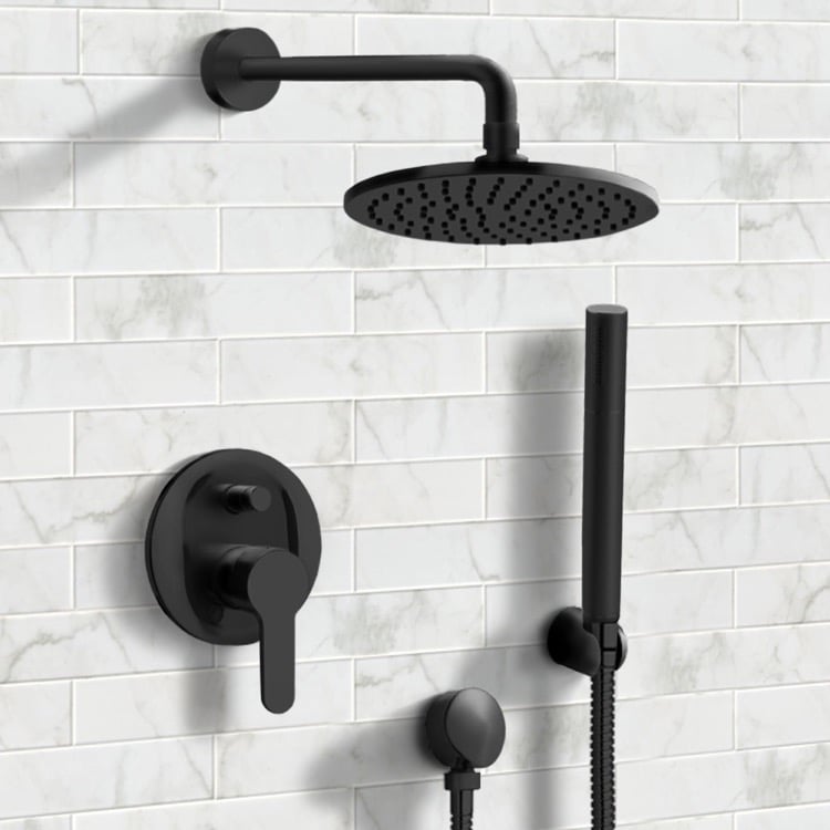 Shower Faucet Matte Black Shower System with 8 Inch Rain Shower Head and Hand Shower Remer SFH30